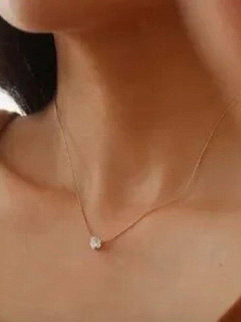 Gold Stainless Steel CZ Solitaire Necklace Diamond Look Pendant